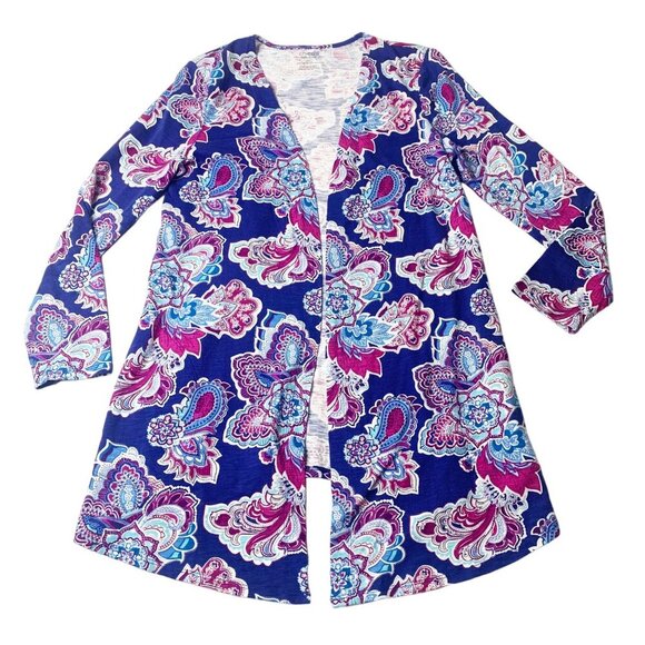 Chico's Long Sleeve Outline Floral Open Front Cardigan Sweater Sz 0 (Small 4-6) - Picture 2 of 9